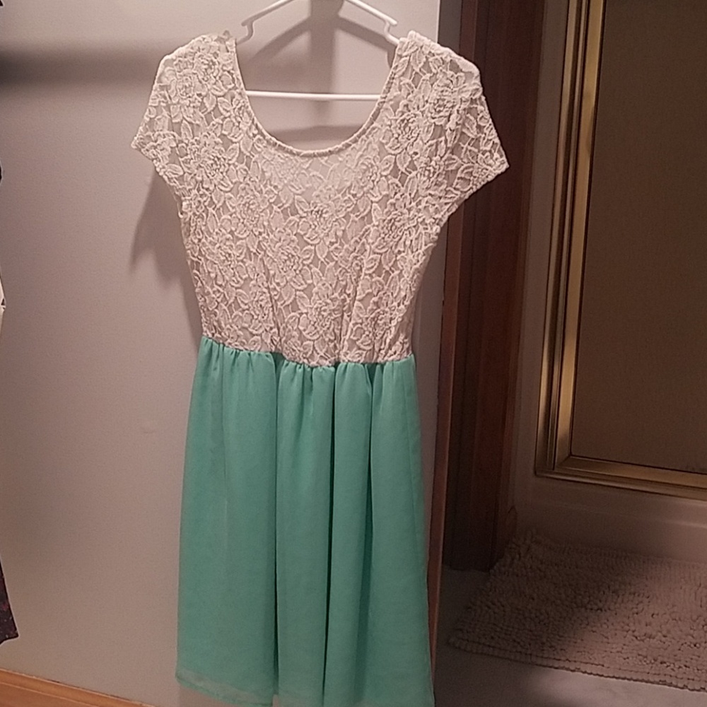 Cream and teal dress